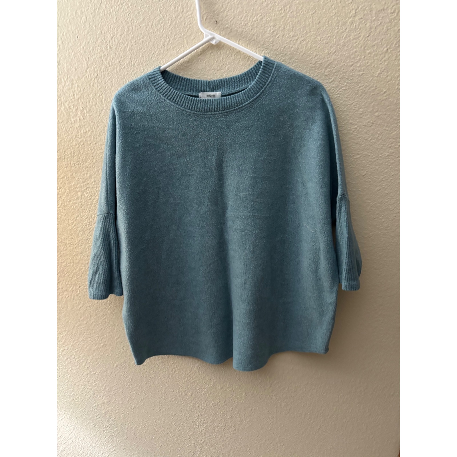 Cherish Womens Dusty Blue Oversized 34 Sleeve Knit Sweater Top Small A978